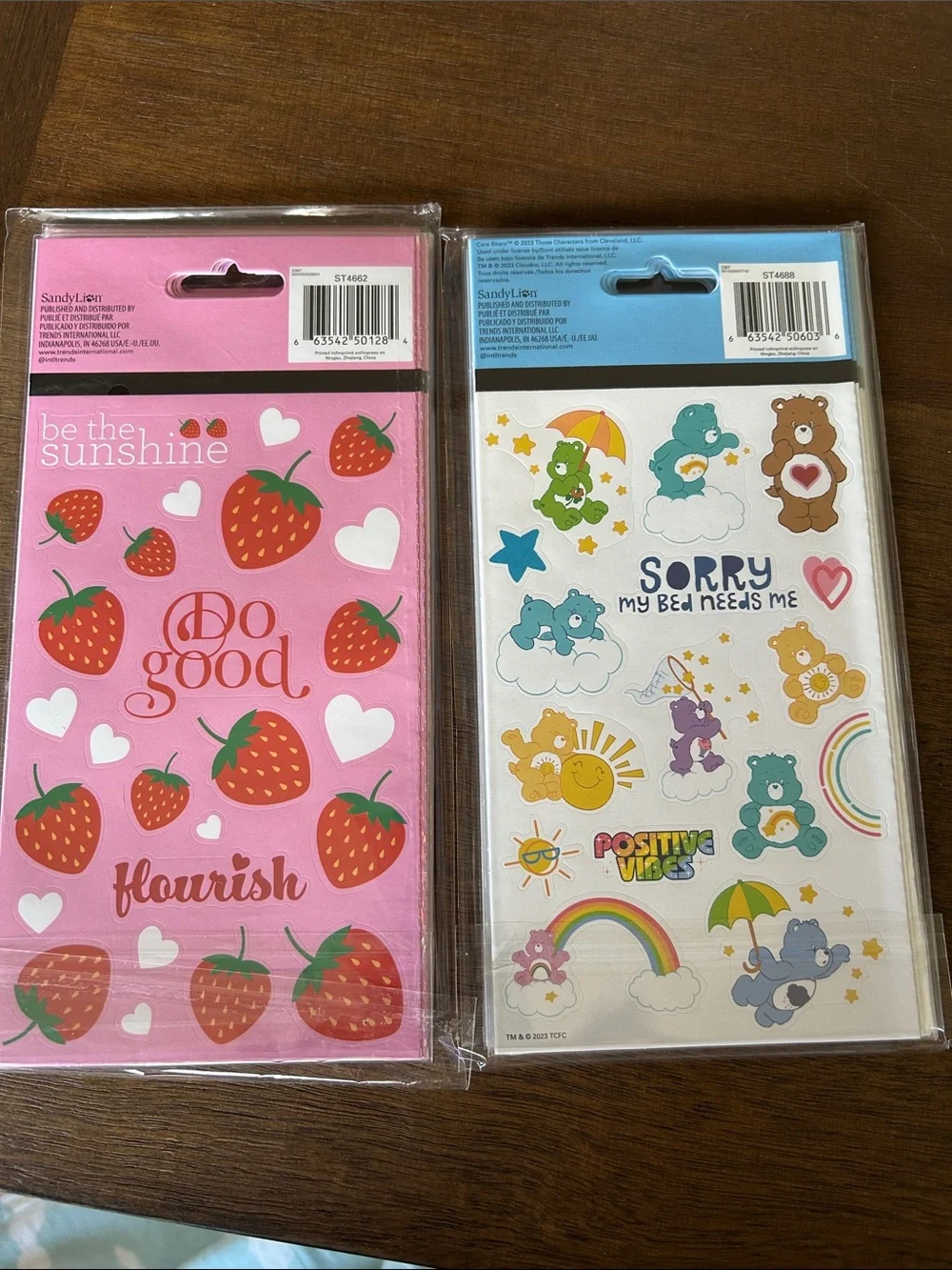 Carebear and strawberry stickers lot. 2- 6 pack packages of 4 sheets each